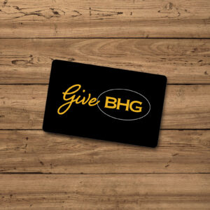 BHG classic gift card with menu items on front face